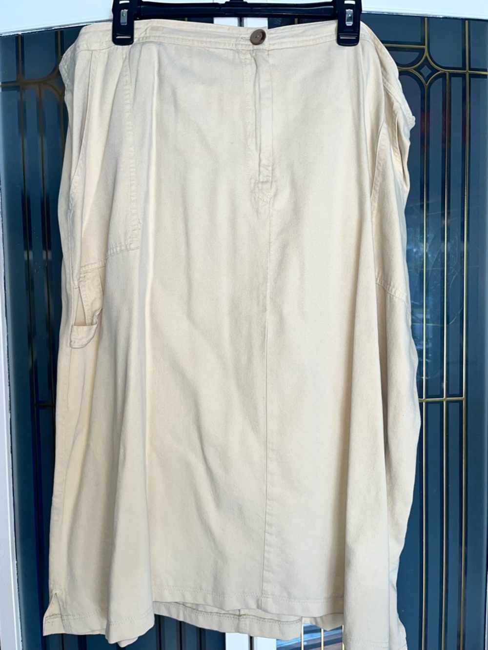 Vintage 3X Tencel Cotton Skirt Elastic Waist Pockets Beige Midi Plus Size